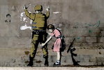 Black Framed - Banksy - Girl Searching Soldier Mini Poster