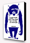 Banksy  Laugh Now Monkey Blue Postcard Size Block Mount