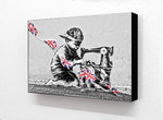 Banksy - Boy sewing machine UK Flags Horizontal Block Mount