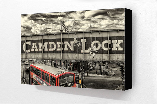 Camden Lock bw H Block Mounted Print